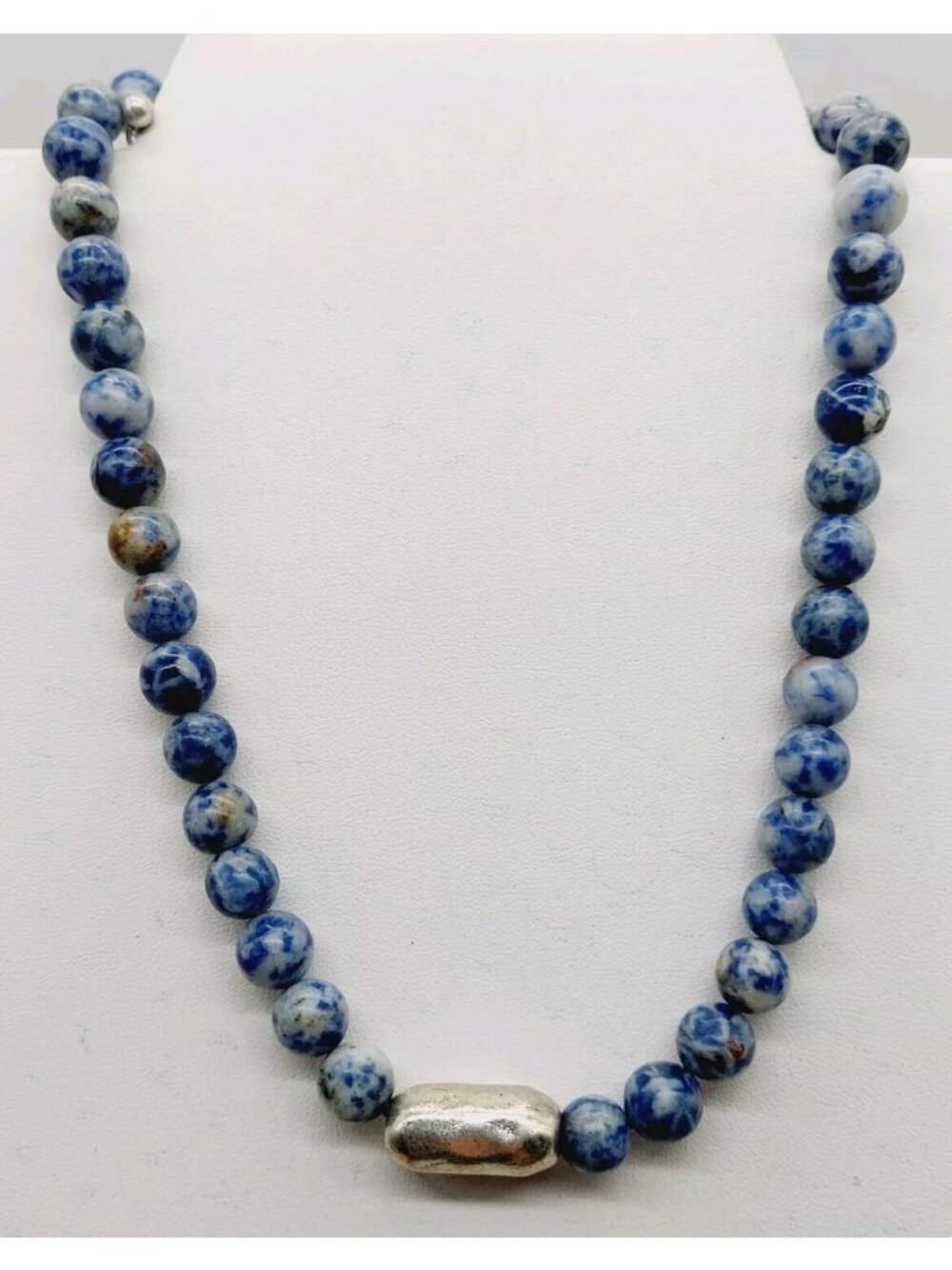 Love & Joy Blue Sodalite Beaded Necklace Silver Tone & Brown Beads Choker